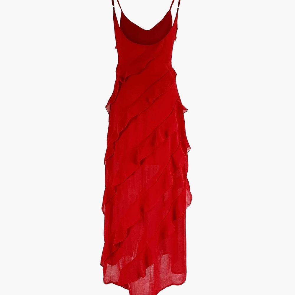 Commense Elegant Red Ruffle Dress - Picture 3 of 8